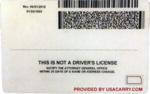 Kansas Concealed Carry License Back Example